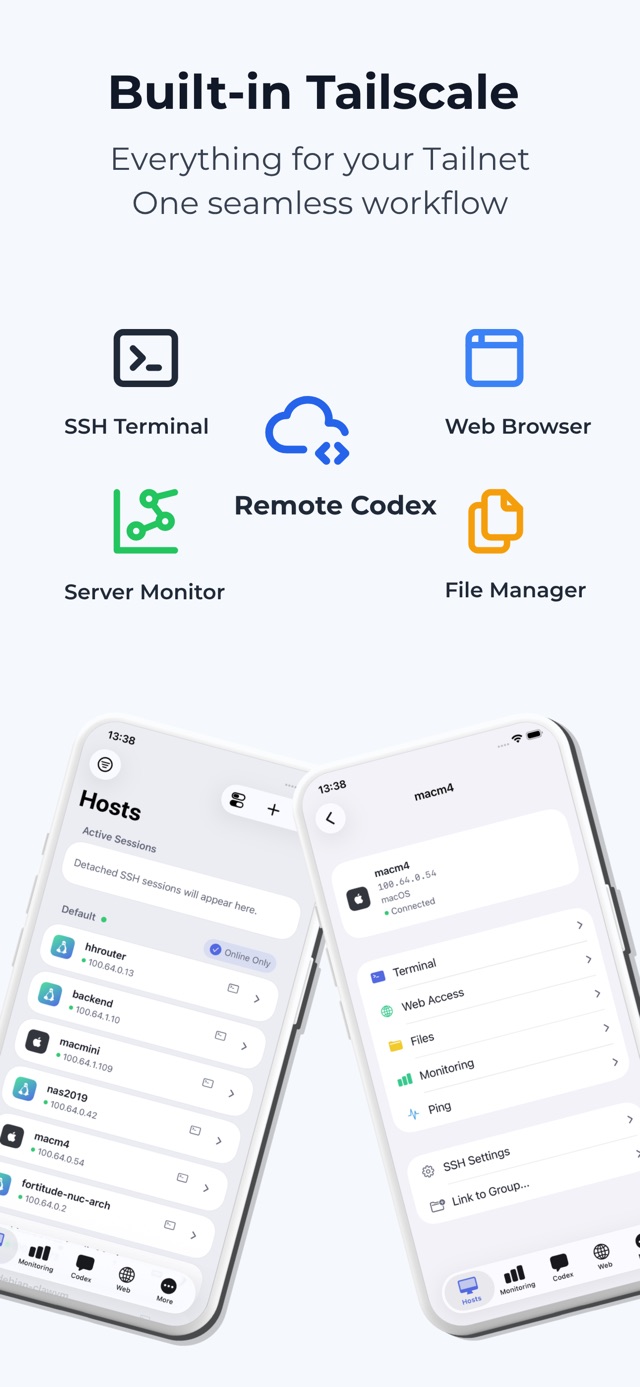 NovaScale App Store screenshot: built-in Tailscale and tailnet workflows